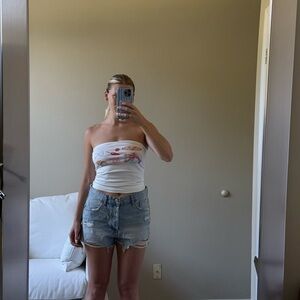 Peppermayo White Strapless Crop Top with Graphic